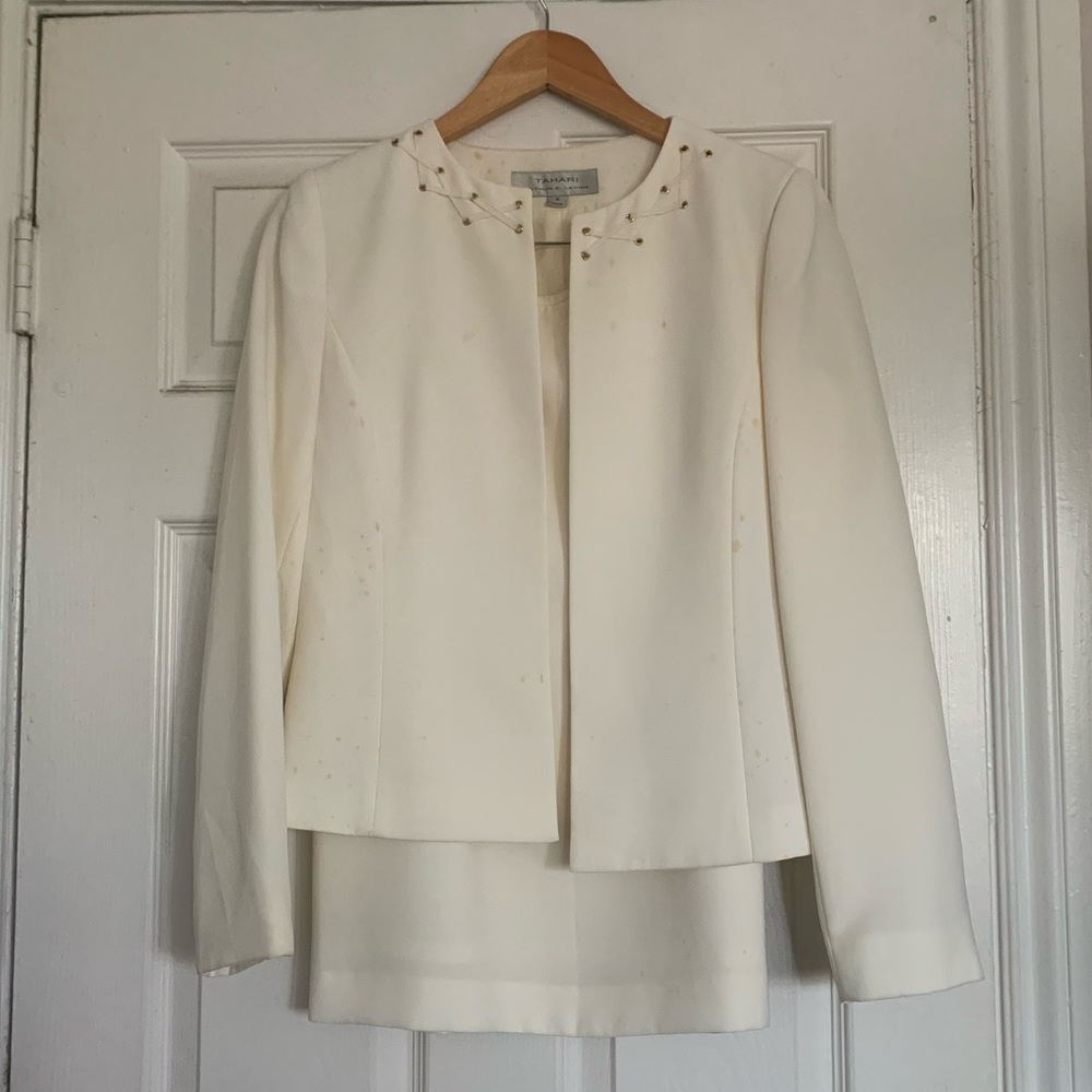 Tahari two piece cream skirt suit